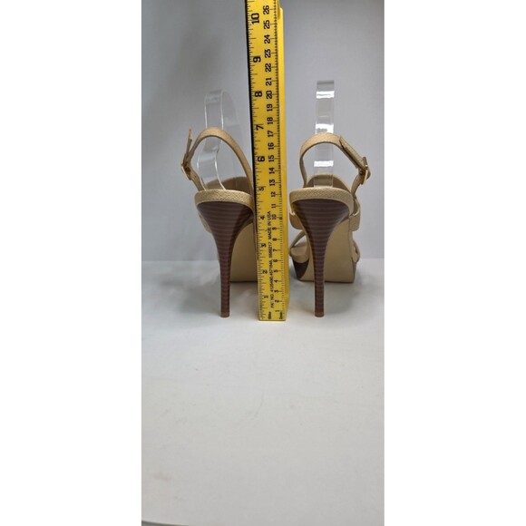 Diba London Biege Faux Leather Strappy High 4" Heel Wood Platform Sz 7.5 Sexy - Picture 5 of 7